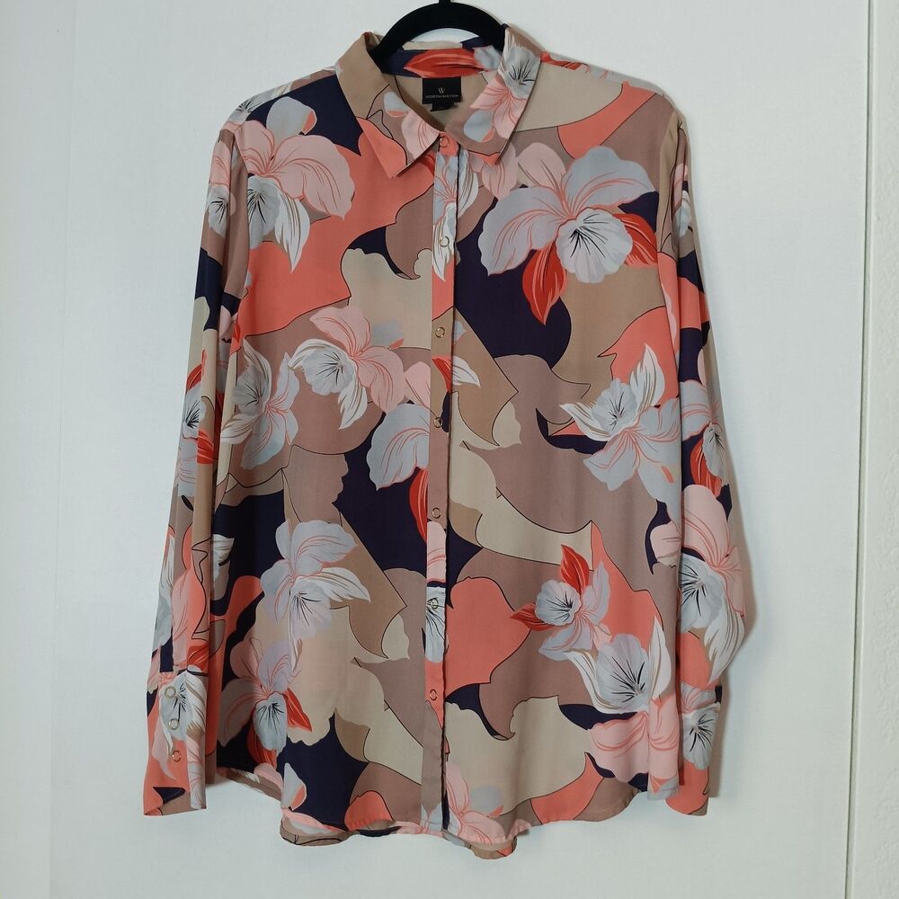 Worthington 70's Chic Women's Floral Print XL Retro Revival Boho Eclectic Blouse